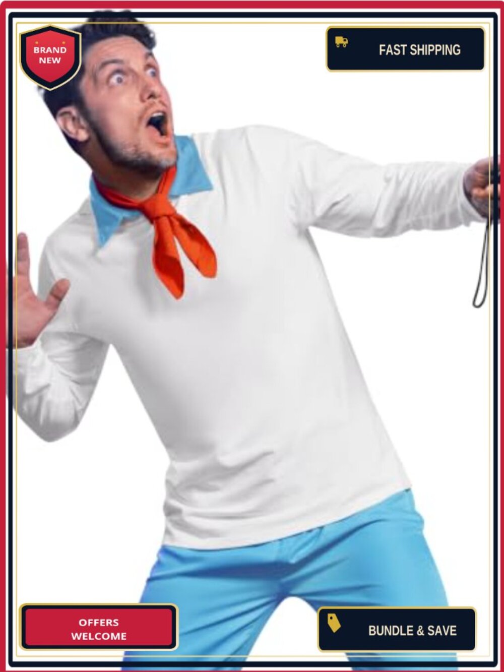 Men's Retro Character Halloween Costume Long Sleeve Collared Shirt Scarf